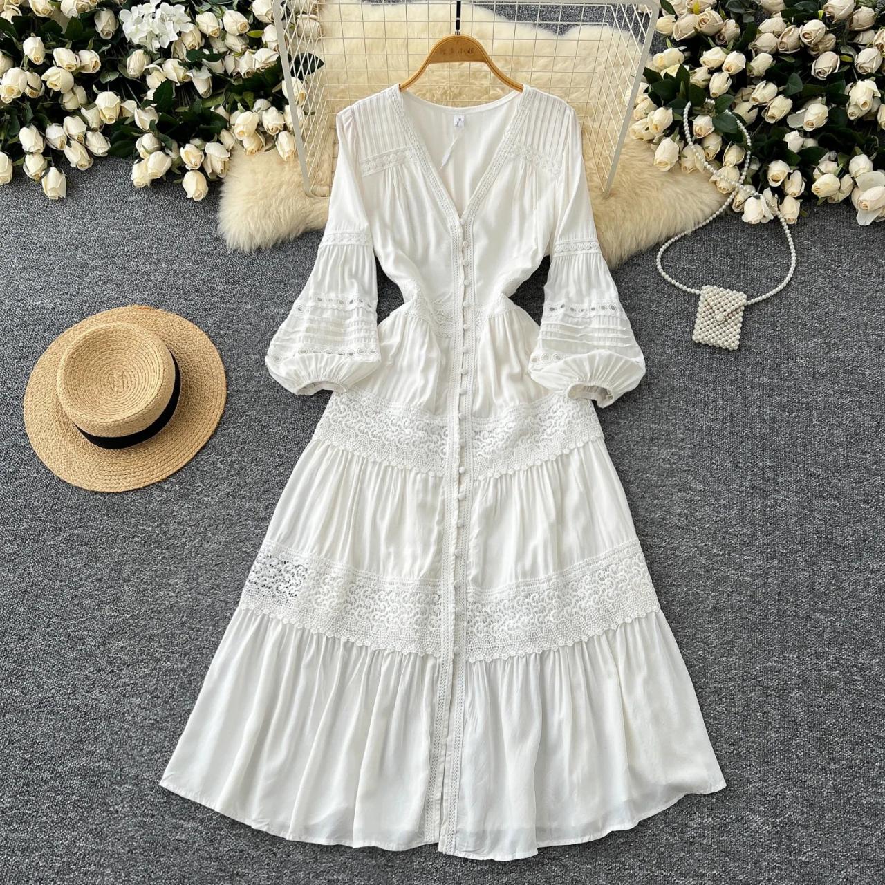 lace tea dress wedding Vintage Lace Tea Length Wedding Dress with Sleeves – loveangeldress main image 1