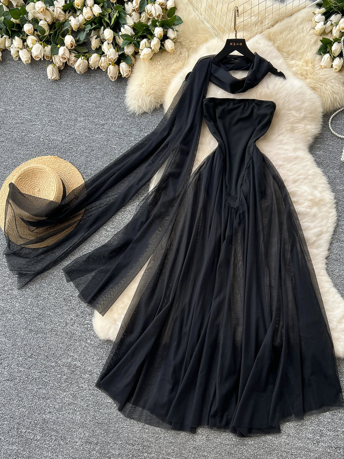 elegant black dress with scarf Belina Scarf Mini Dress
