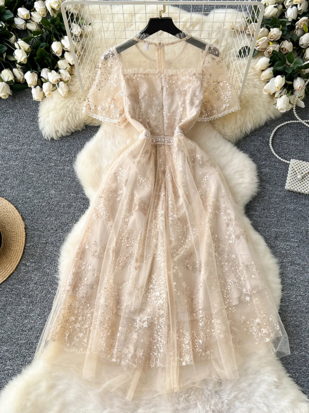 sheer floral midi dress Sheer Floral Print Short Sleeve Midi Dress sm