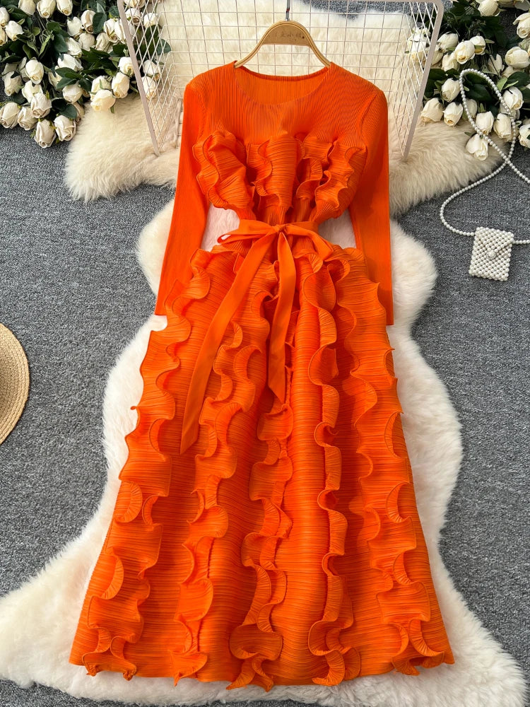 open lace back dress Sorrento Orange Ruffle Summer Midi Dress Orange / M main image 0