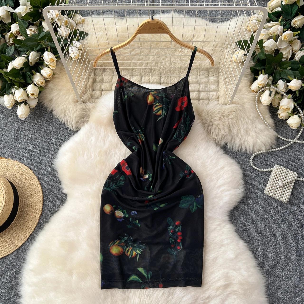 black floral bodycon midi dress Black Floral Sleeveless Bodycon Midi Dress with Daisy Detail Black / S