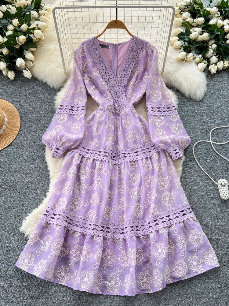 lavender lace midi dress My Lucky Charm Lavender Eyelet Midi Dress, Small - The Mint Julep Boutique