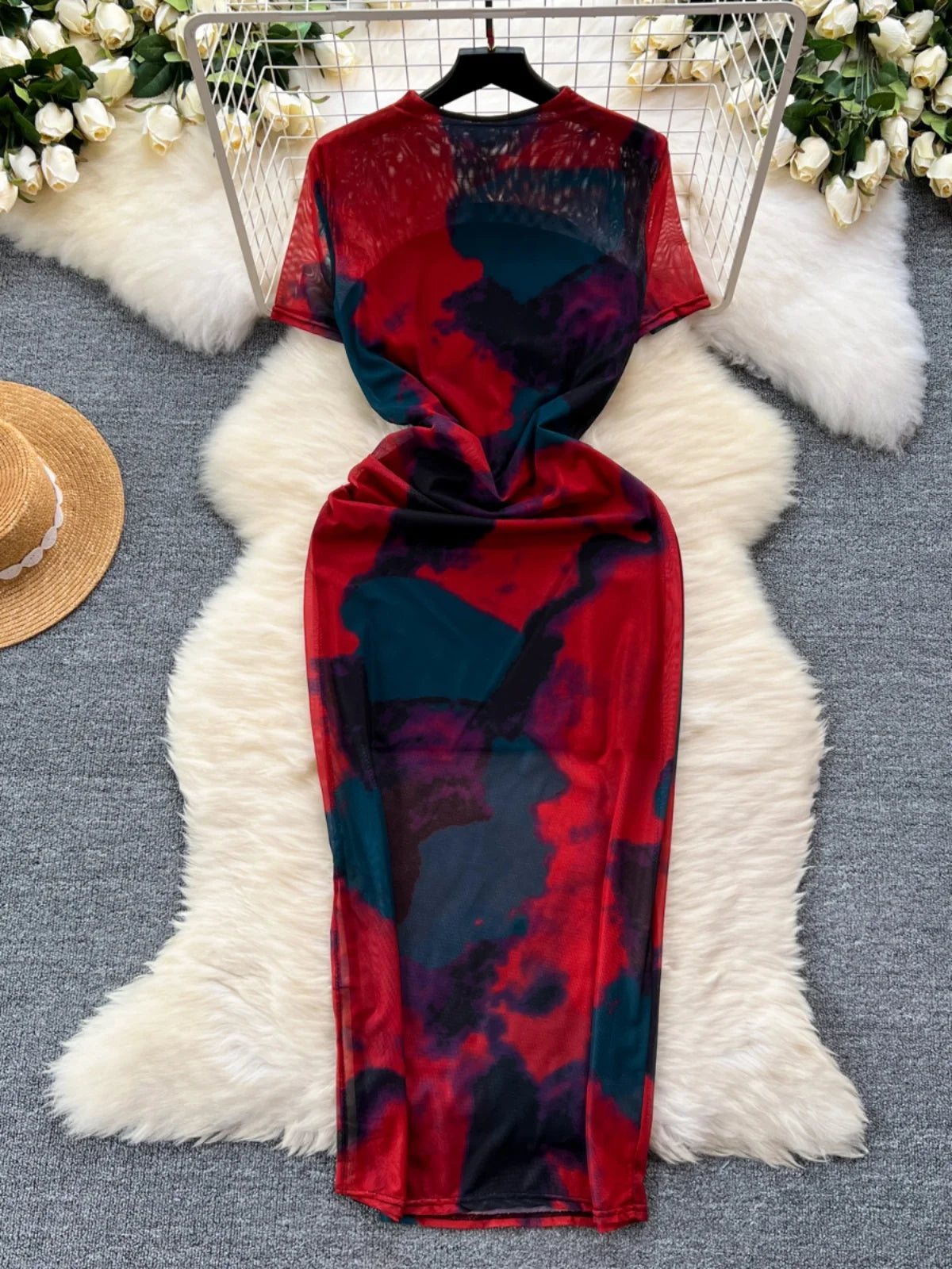 short sleeve tie dye maxi dress Short Sleeve V-Neck Dip Dye Maxi Dress  DazzleBar