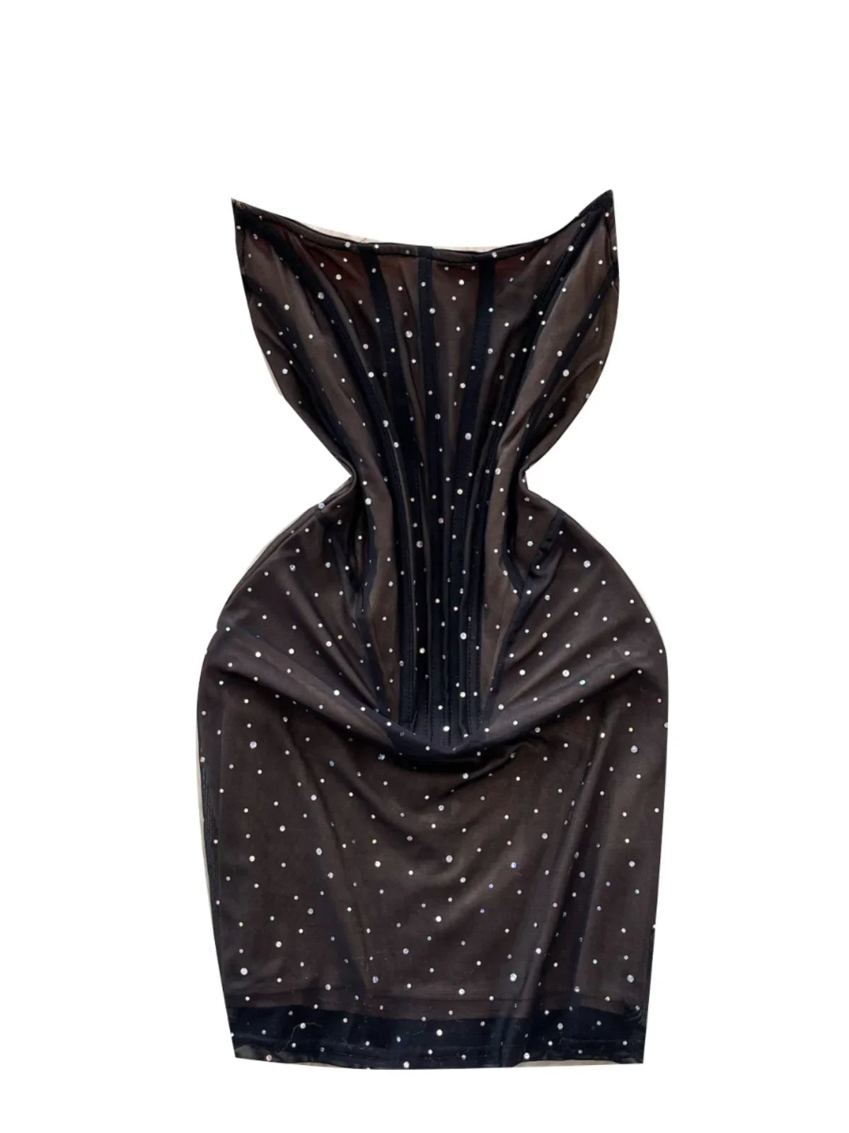 Foamlina Black Chic Short Tube Top Dress Women's Spring Summer 2025 Mesh  Diamond Slim Bottom on Luulla