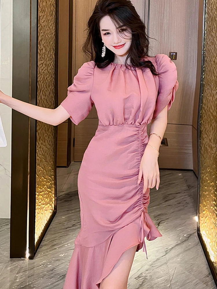 princess polly baby blue dress Threadbare Women's White Puff Sleeve Shirred Asymmetric Dress