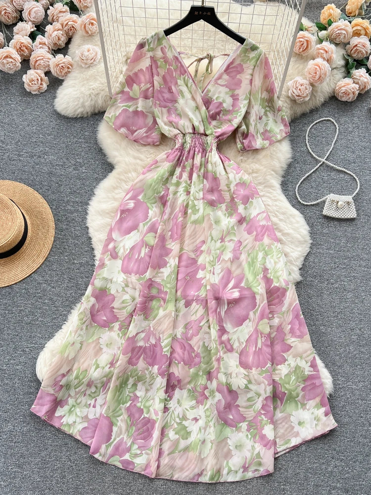Floral Chiffon Maxi Dress with Flutter Sleeves