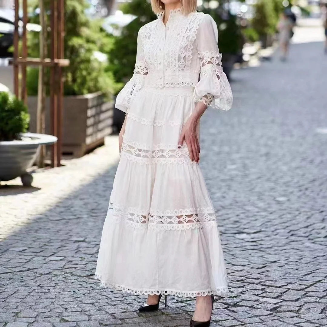 chinese dress ladies Farida White Lace Maxi Dress