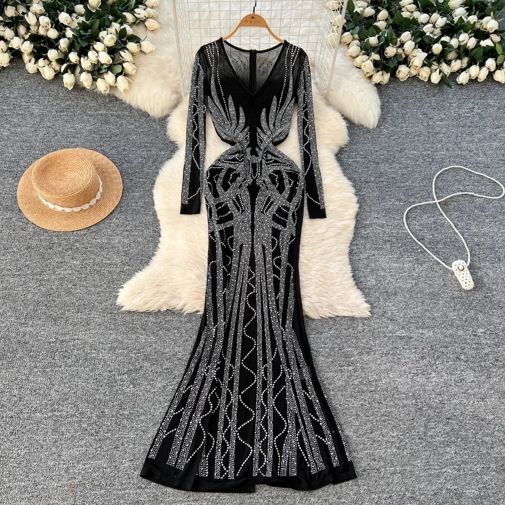 blue dress for baby girl LONG SLEEVE EMBELLISHED SEQUIN BACKLESS MAXI DRESS – AIIZIE