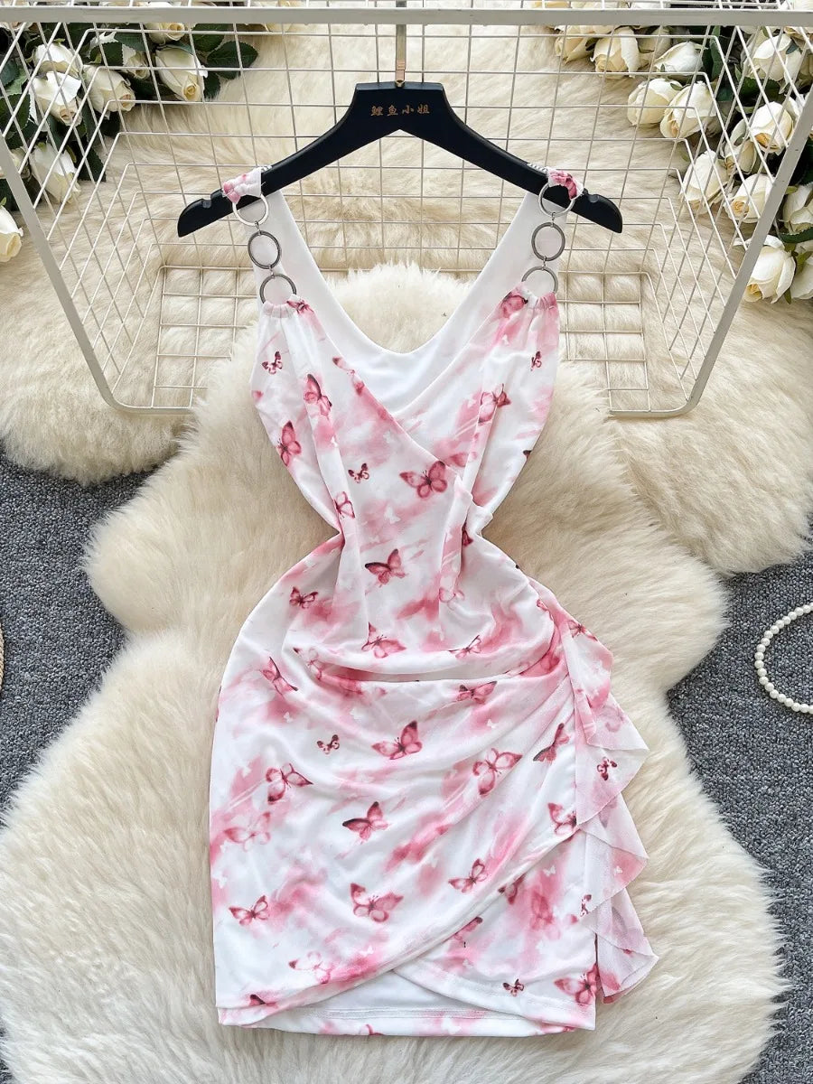butterfly print mini dress MISSGUIDED One Shoulder Mini Dress With Butterfly Print Drape Frill Detail Bodycon Silhouette Summer Party Clubbing Evening White Animal Print Sexy,S