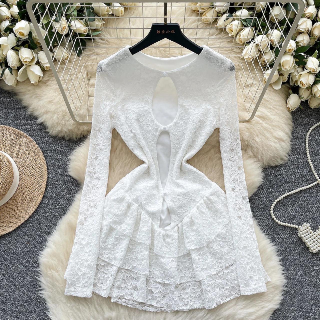 vintage lace collar dress The Ellen Chemise Dress in White Cotton S/M main image 0