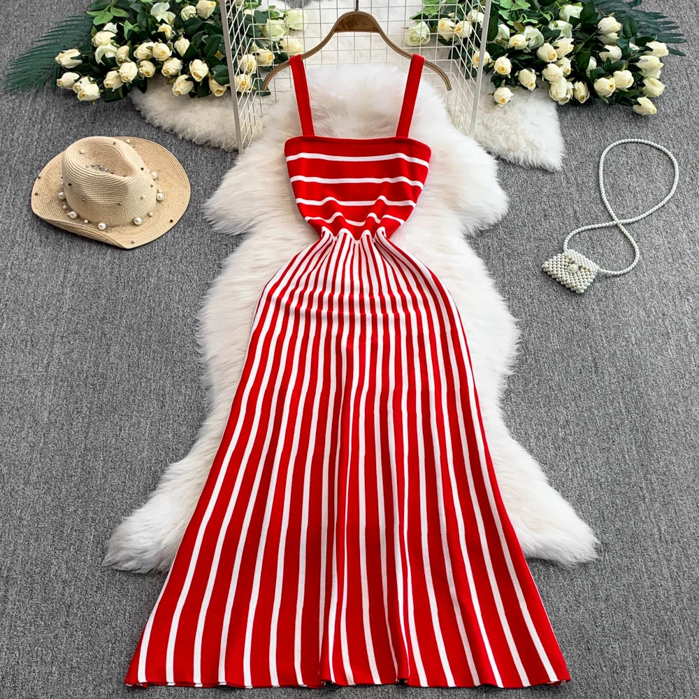 open lace back dress Maxi Striped Summer Sun Dress main image 1