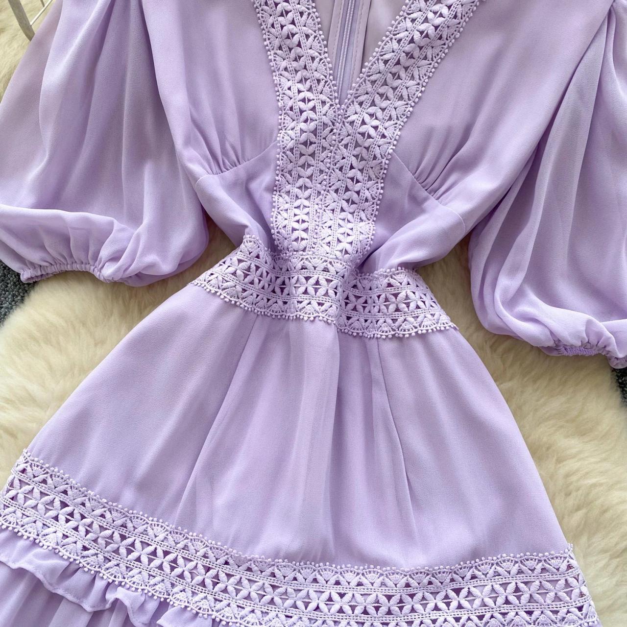 Floral Lace Lavender Maxi Dress With Ruffles on Luulla