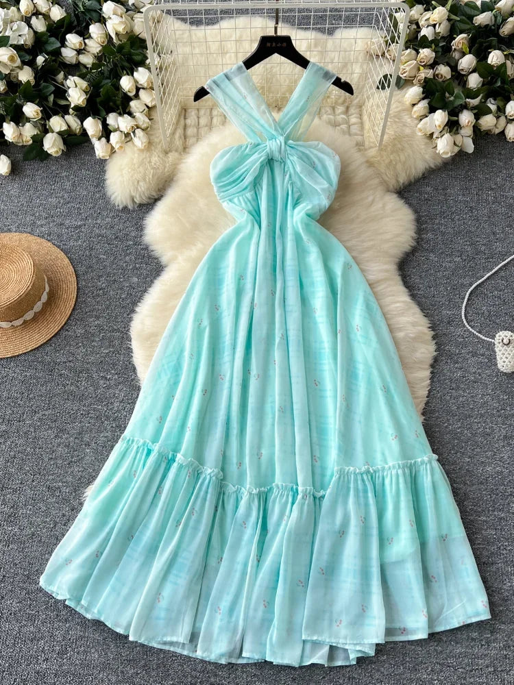 aqua flowy dress Blue Fern Elegance Hawaiian Long Flare Dress / Muumuu Mall 12 main image 0