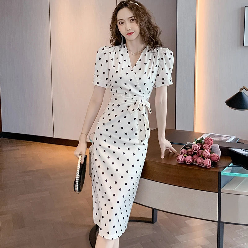 knee length dresses for ladies Black Polka Dot Maxi Dress - All Dresses