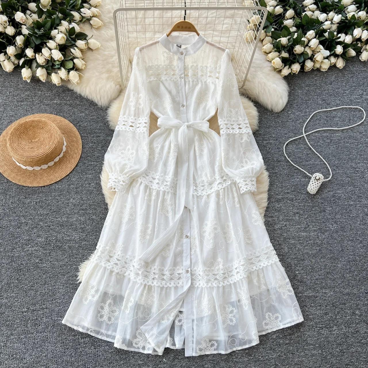 chinese dress ladies Taissa Floral Lace Button Up Midaxi Dress