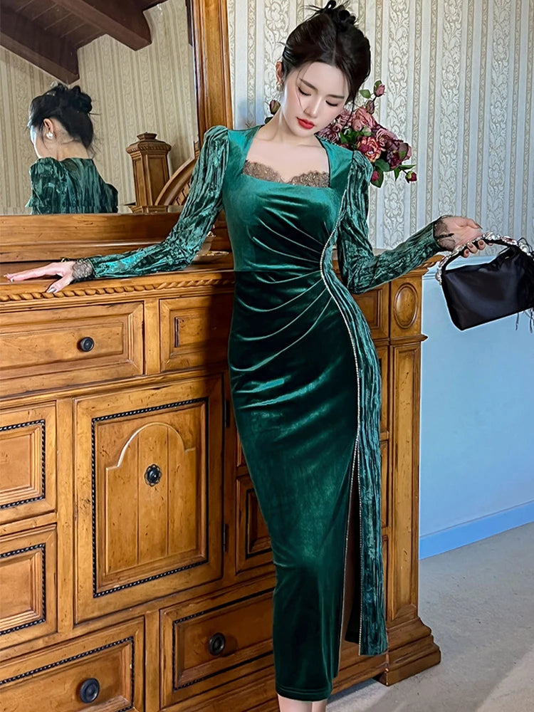 slim fit dress slacks Emerald Green Mermaid Dresses One Shoulder Split main image 1