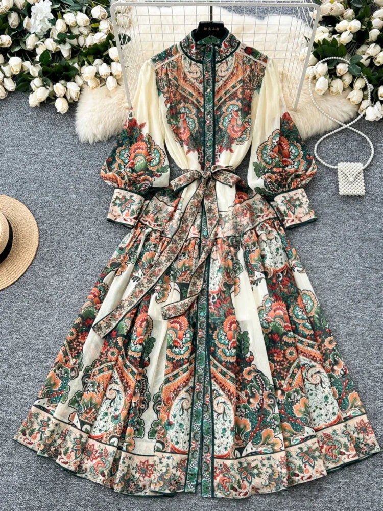 open lace back dress 70s Psychedelic Paisley Dress