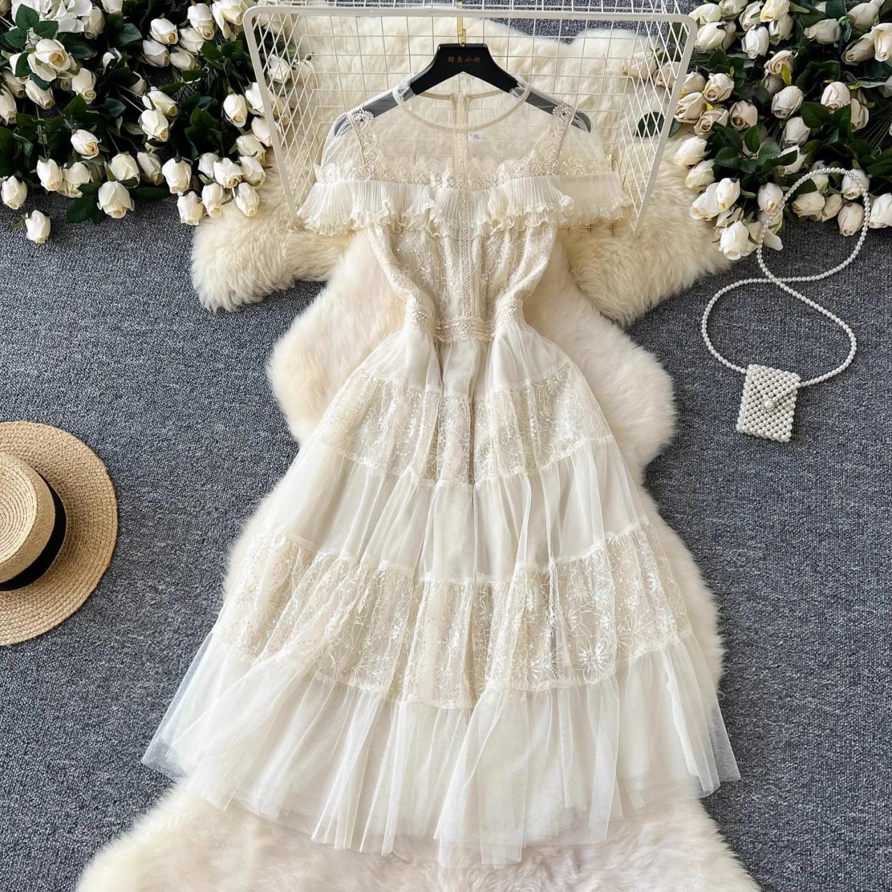 Lace Overlay Maxi Dress With Ruffle Details
