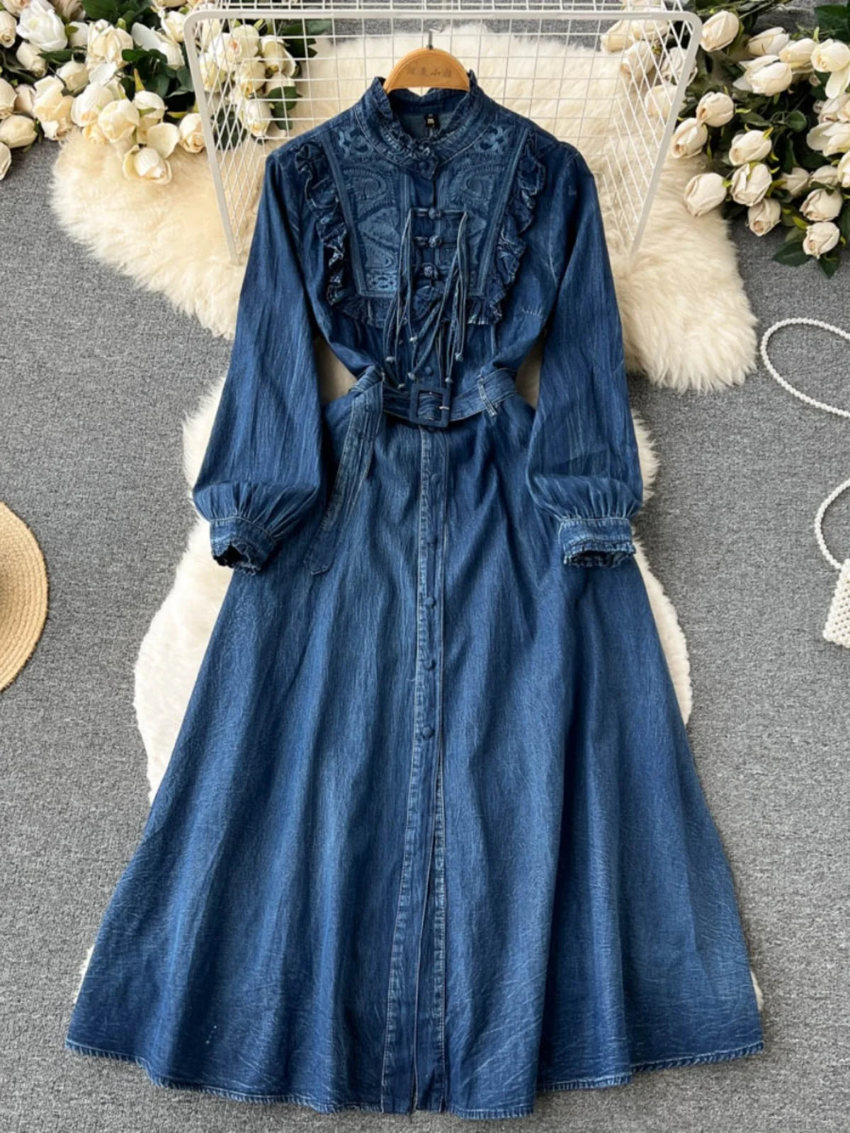 denim maxi dress long sleeve Shoals Denim Maxi Shirt Dress - main image 0