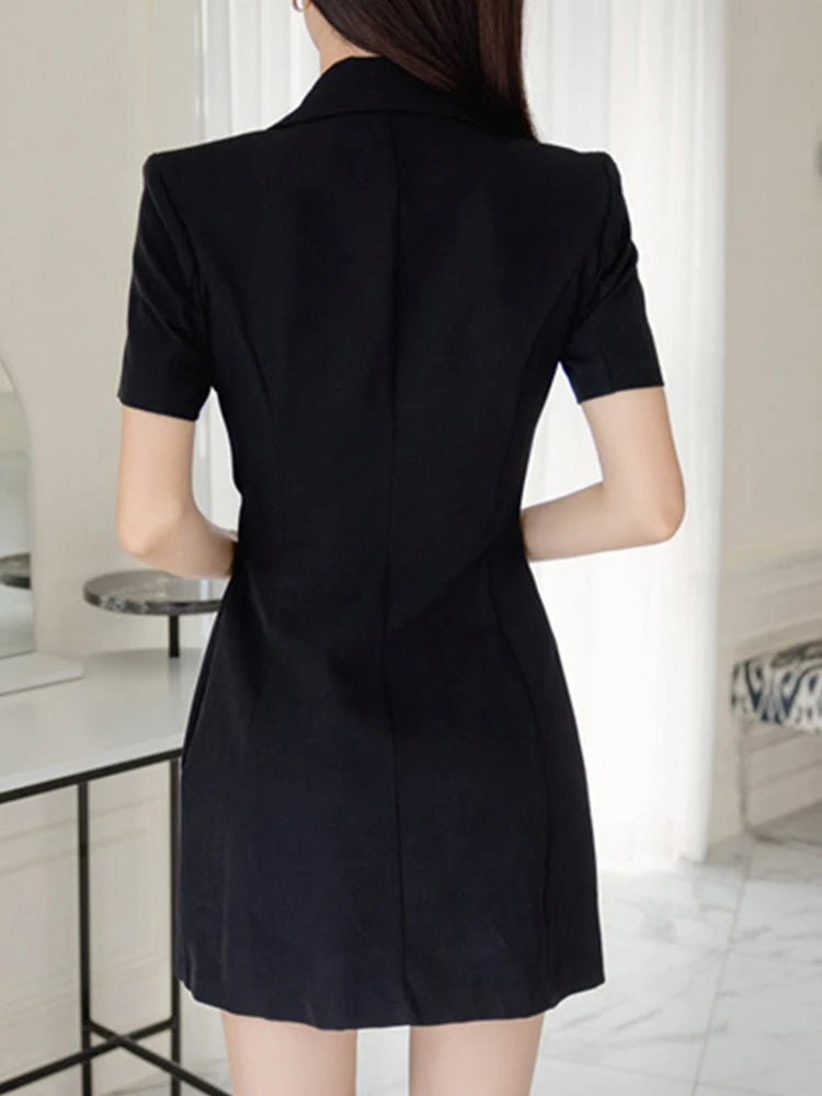 Black Tailored Blazer Dress With Gold Buttons on Luulla