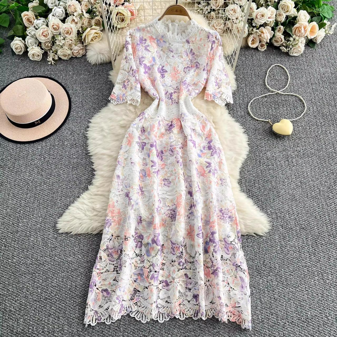 lace panel dresses Women's Dresses V-Neck Lace Panel Ruffle Irregular Dress  Emes Shop