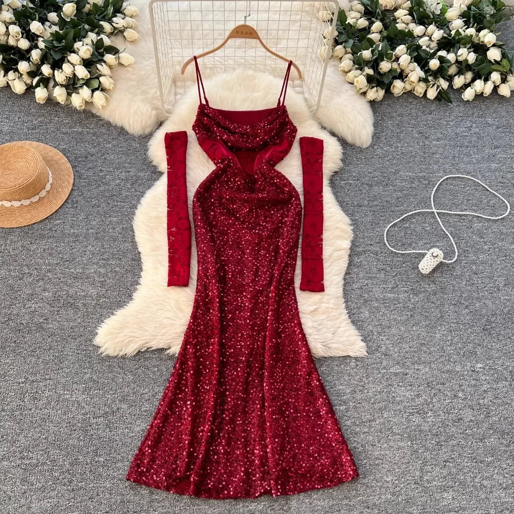 slim fit dress slacks Kristyn Long Sleeve Midi Dress - Red main image 1