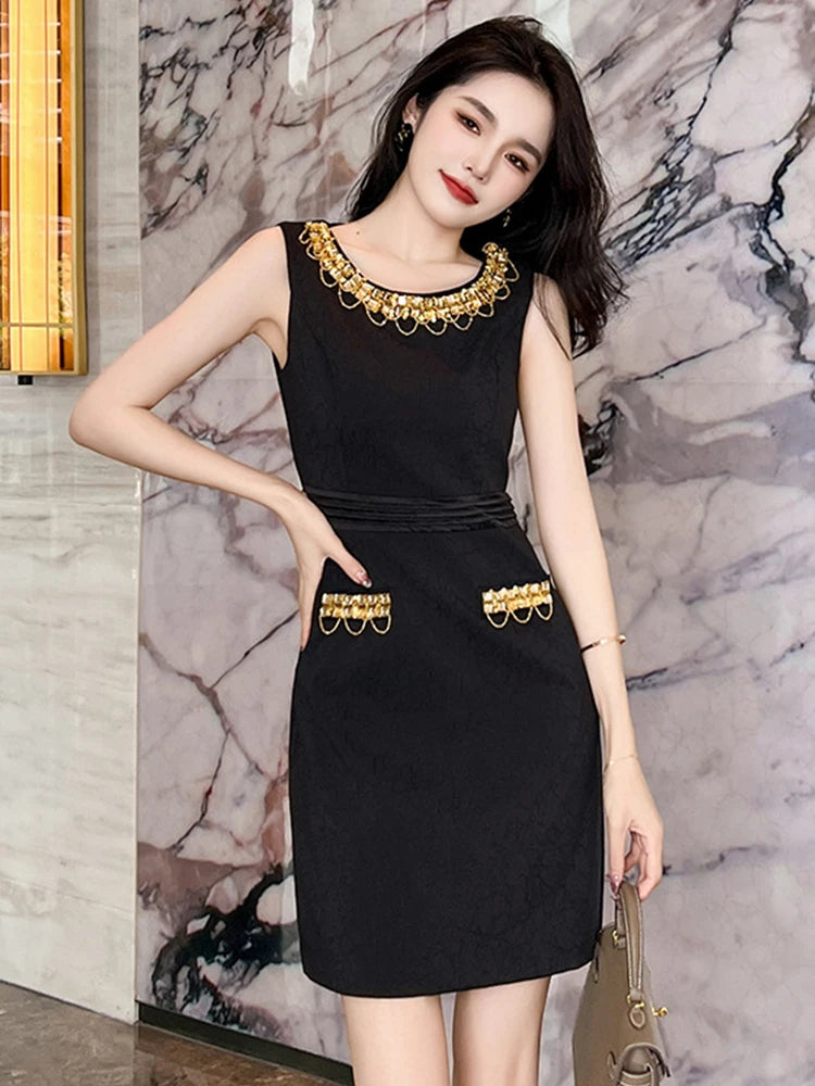 black cocktail dress with gold accents Elegant Black Velvet Qipao main image 0
