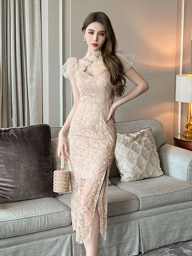 knee length dresses for ladies Beige Tulle Lace Short Prom Dress, Beige Homecoming Dress US 4 / Custom Color main image 0