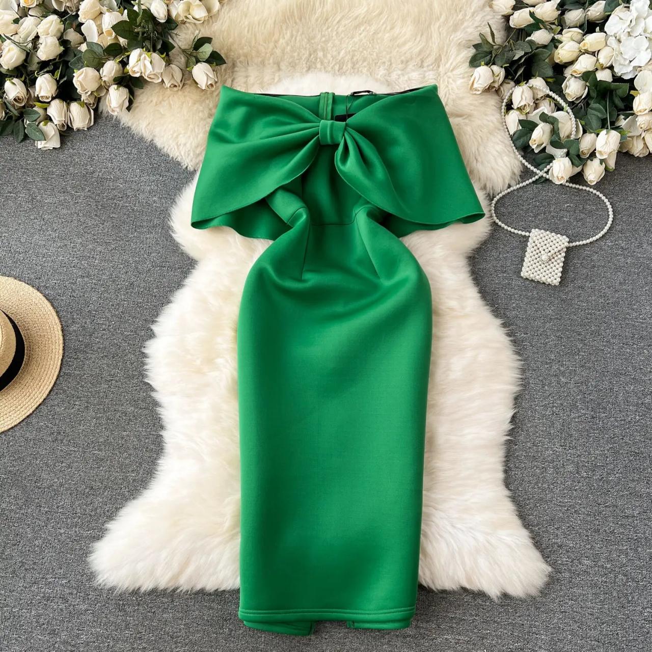 knee length dresses for ladies Audrey white bowknot polka-dot midi dress main image 0