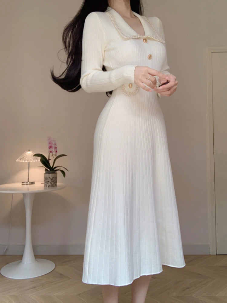 Knitted Midi Dress with Button Detail