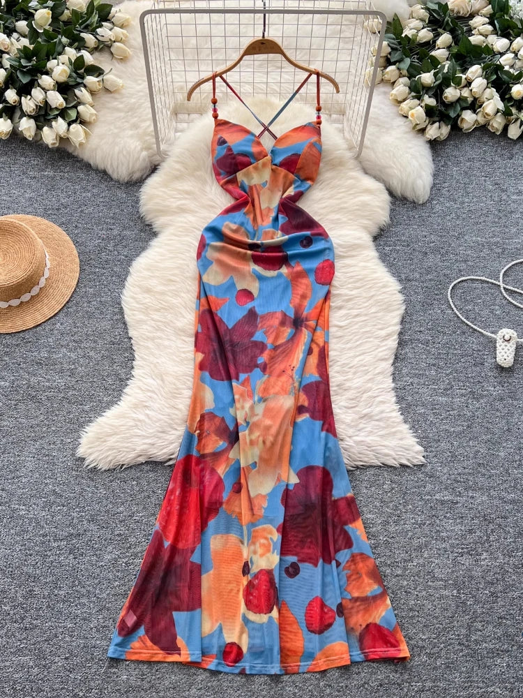 Vibrant Floral Maxi Dress with Adjustable Straps