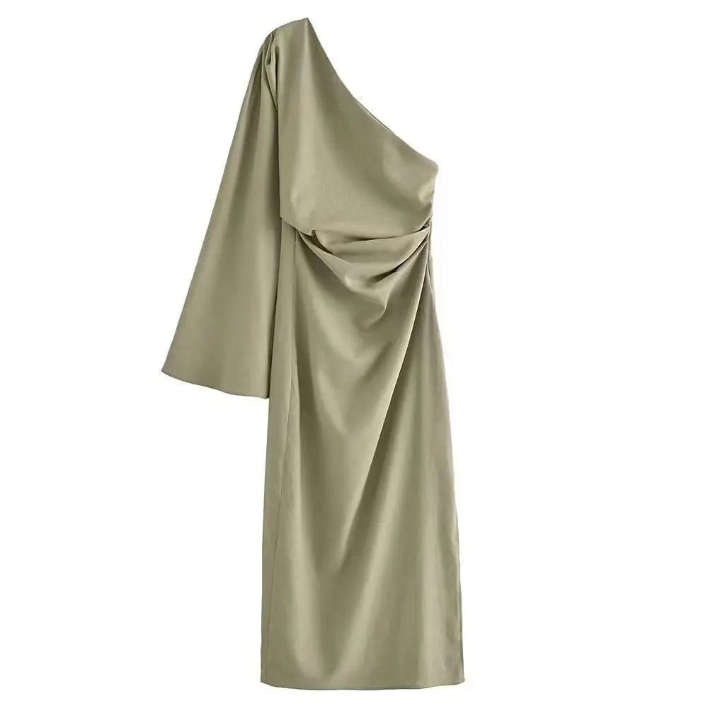 olive green asymmetrical dress Olive Green Asymmetrical Party Dress  Streiq