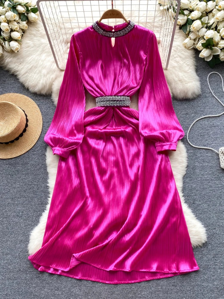 fuchsia pleated dress A-Line Fuchsia One Shoulder Keyhole Pleated Metallic Prom Dress with Slit, Fuchsia / 6