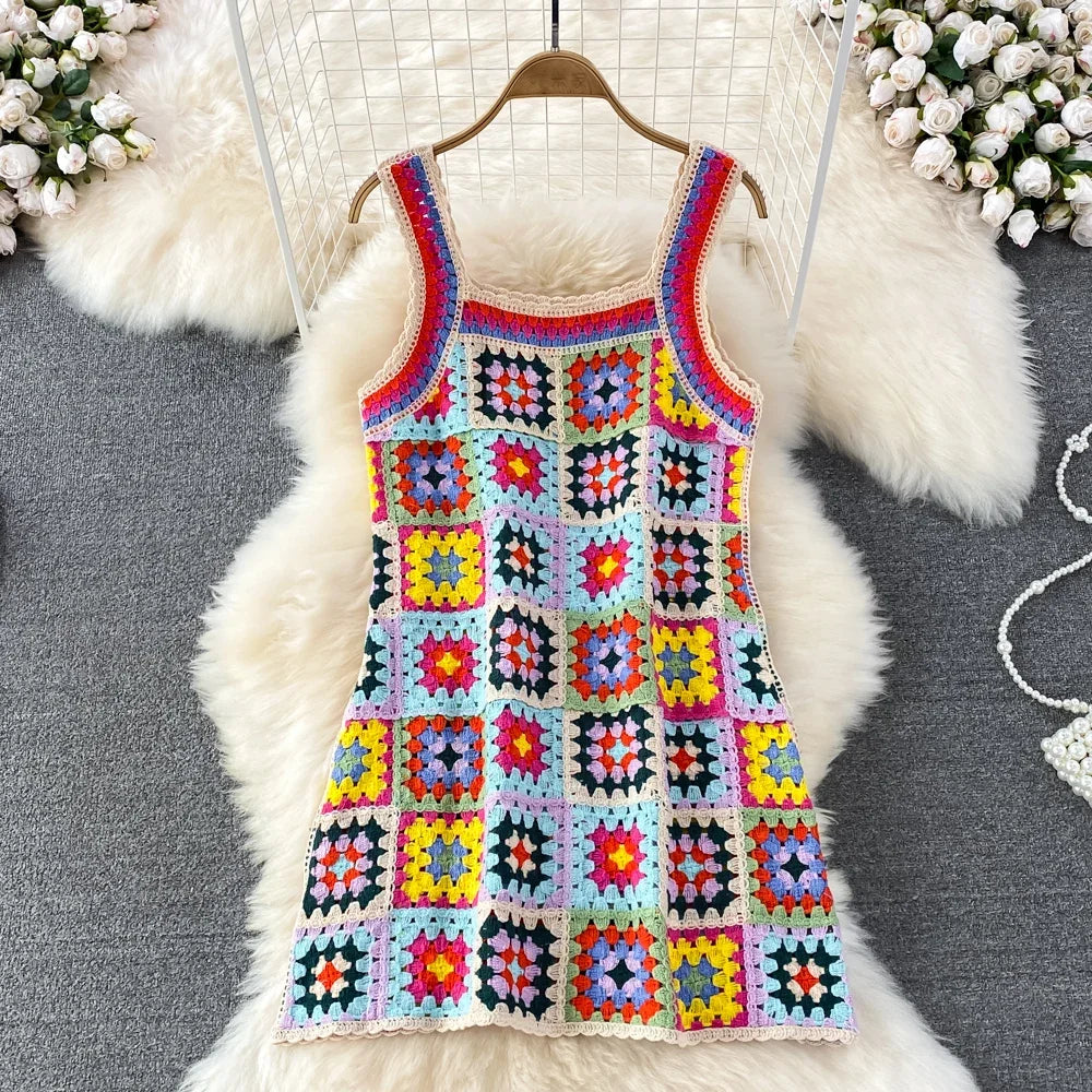 crochet patchwork dress Granny Square Dress Crochet Dress Patchwork Dress Handmade Colorful Dress  READY TO SHIP