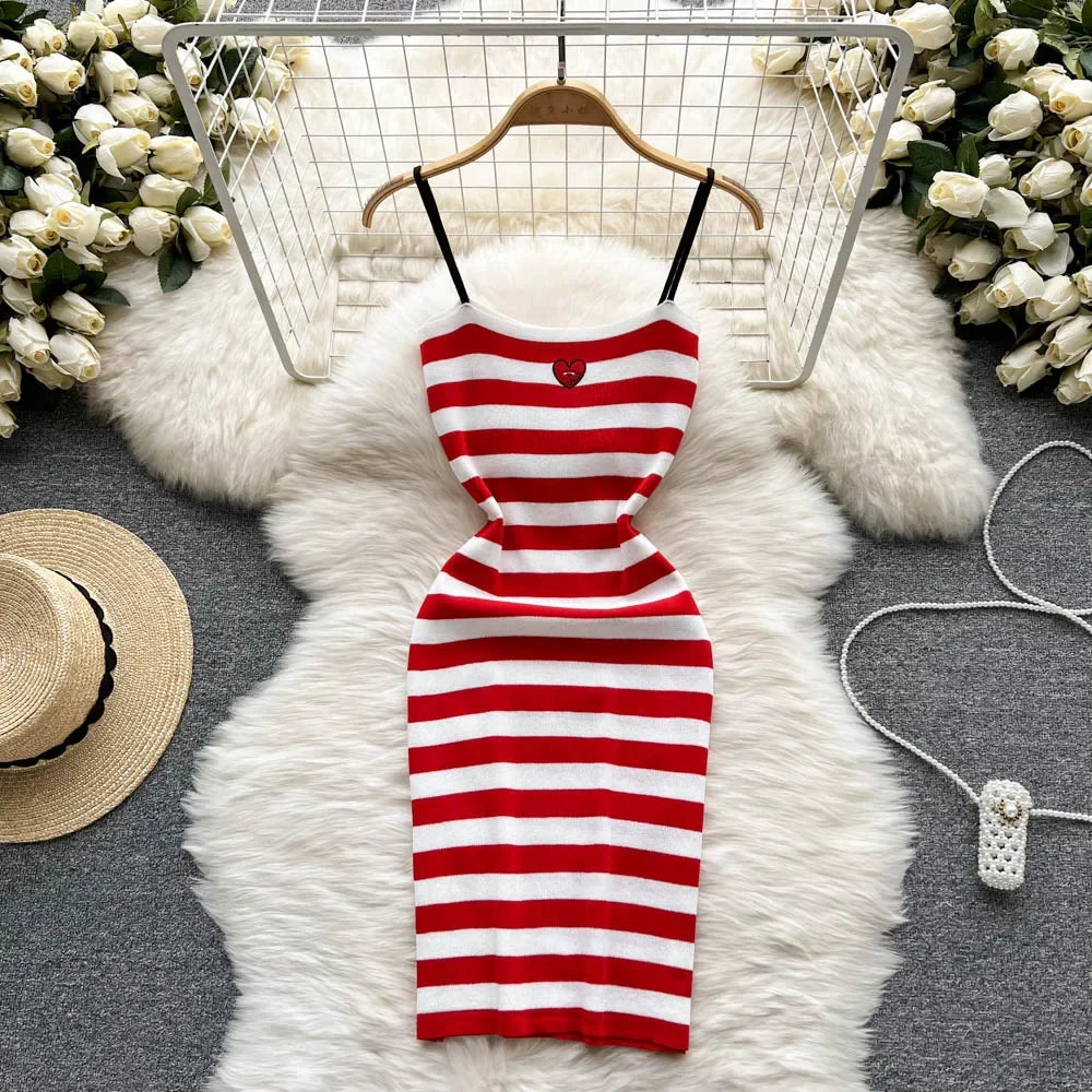 red and white striped summer dress Red and White Stripe Midi Dress