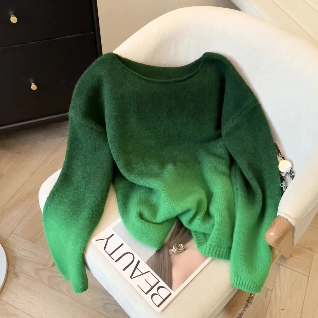 Gradient Green Ombre Soft Knit Sweater on Luulla