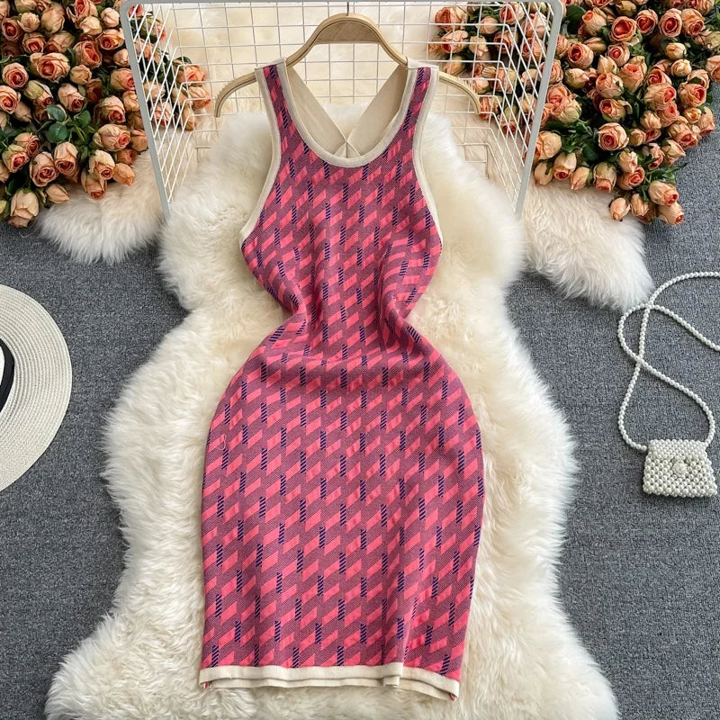 houndstooth pink dress Strappy houndstooth tweed A-line dress pink pink - Women