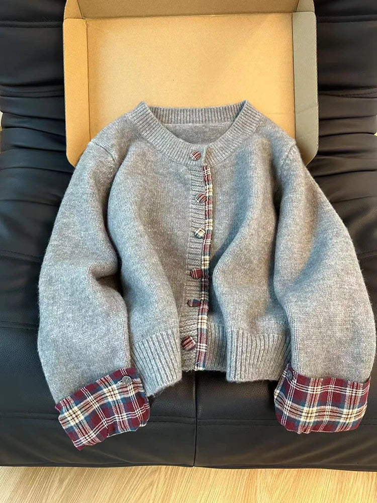 Plaid Pattern Zip Up Cardigan